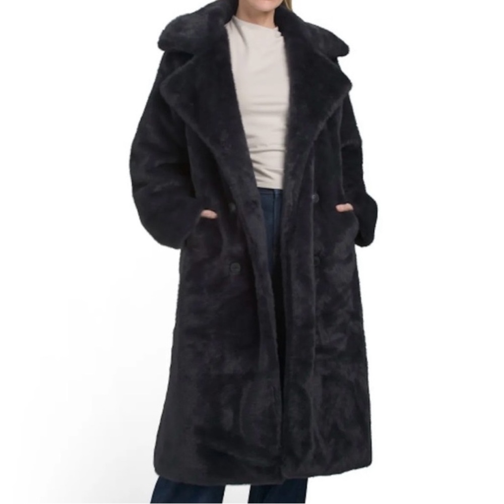 NWT Rebecca Minkoff Navy Mid Length Faux Fur Coat